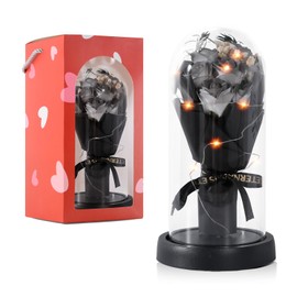 INYPTROPIC Preserved Flowers Gifts for Her Mom Women, Forever Roses Fresh Flowers for Delivery Prime, Light Up Black Rose in A Glass Dome Valentines Mothers Day Birthday Gifts for Grandma Wife Sister