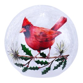 Red Carpet Studios LED Cardinal Bright Red 6 Inch Crackled Glass Christmas Globe Lantern