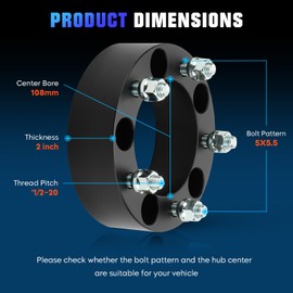 Youxmoto 4PCS 5X5.5 2inch Wheel Spacers 108mm Center Bore Fit for Dodge Ram 1500 B1500 D150 Ramcharger W150 E150 F100 F150 CJ3 CJ5 CJ6 CJ7, 5x139.7mm Wheel Adapters with 1/2-20 Studs