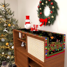 Linen Mexican Serape Christmas Table Runner Feliz Navidad Decorations Mexican Christmas Xmas Winter Holiday Home Kitchen Table Decorations 13x72 Inch