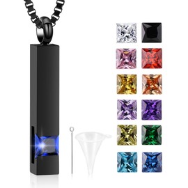 Crystal Cremation Urn Jewellery Cube Memorial Ash Necklace Pendant Keepsake Black Birthstone Series, Stainless Steel, No gemstone.