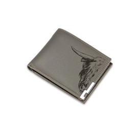 A1 Graphics Ltd Highland Cow Wallet Vegan Leather Black Brown Grey Leather Scottish Wallet Nature Gift for Animal Lovers (Grey)