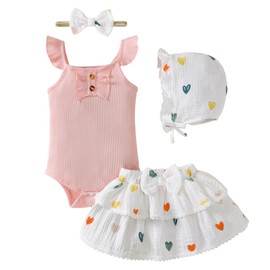 SUNNY PIGGY Baby Girl Outfit Newborn Clothes Short Set Infant Girl's Summer Cute Rufffle Sleeveless Romper 4PCS