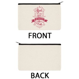 WIRESTER Set Of 2 Canvas Zipper Makeup Bag, Cosmetic Pouch, Organizer Case for Women Girl, Multi-Purpose Travel Cosmetic Bag - She Believed She Could So She Did, Clear Psalm 46:5 Pink