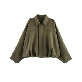 ENDIXI Women's Suede Bomber Jackets Casual Overasized Batwing Sleeve Pleated Elastic Hem Coats Streetwear(ArmyGreen-M)