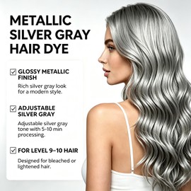 Silver Hair Dye, Metallic Silver Gray Hair Color for Bleached Hair, 3.53 Oz