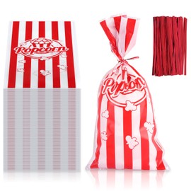 Popcorn Bags, Pack of 150 Small Popcorn Bags, OPP Popcorn Cups, 27 x 12.5 cm, Popcorn Box, Candy Bag for Cinema, Birthday Parties, Gatherings, Red and White Stripes