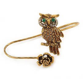 Avalaya Gold Tone Topaz, Citrine Crystal Owl Palm Bracelet - Up to 19cm L/Adjustable