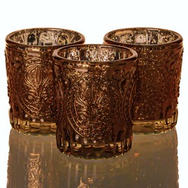 WGV Rustic Copper Vintage Primrose Votive Candle Holder 2.75" x 3.25"H, Mercury Emblem Glass Tealight Candleholder, Home Accent Décor, Wedding, 6 Pc
