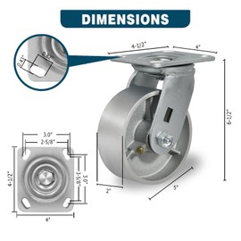 CWfutureparts 5" x 2" Heavy Duty Industrial Casters, 1000 lbs Load Capacity,Swivel Caster Wheels with Roller Bearing - Semi Steel Cast Iron Wheels for Workbench，Pallet Trucks （1 Pack）