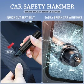 Amacoam Emergency Hammer for Car [Set of 2] Emergency Hammer with Seat Belt Cutter & Hardened Tips Emergency Hammer Car Safety Hammer Window Breaker Emergency Tool Car Accessories Safety Hammer for