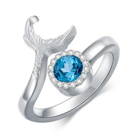Mermaid Ring 925 Sterling Silver Natural Topaz Ring Mermaid Tail Rings Fish Tail Band Ring Silver Eternity Ring Mermaid Jewelry for Women Summer Ocean Gifts (8)
