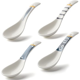 Ceramic Asian Soup Spoons Set of 4 Japanese Ramen Spoons Porcelain Chinese Soup Spoons for Ramen Noodles Pho Blend with Udon