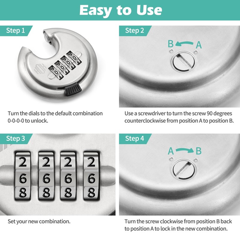 HOX Boron Shackle Combination Disc Lock, 70mm Stainless Steel Body,