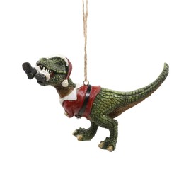 Bella Haus Christmas Shoppe 4.5-Inch T-Rex Eating Santa Christmas Tree Ornament | Fun and Quirky Holiday Decor | Festive Resin Dinosaur Ornament