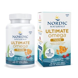 Nordic Naturals Ultimate Omega 2X Teen Omega-3 Fresa 1120 mg 60 Cápsulas | Aceite de pescado forma triglicérido con 586 mg EPA y 456 mg DHA. Minicápsulas blandas, no GMO, sin gluten ni lácteos