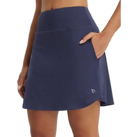 baleaf Women's 18" Tennis Skorts Skirts Knee Length with Liner Shorts High Waisted Golf Pickleball Athletic with Pockets Navy Blue L