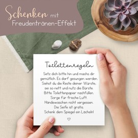 ARTFAVES® Wooden Picture with Saying "Toilettenregeln | Decorative Gift for Bathroom/Bathroom/WC/Toilet/Size: 14.8 x 14.8 cm