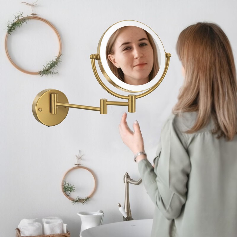 8" Wall Mounted Lighted Makeup Mirror with Magnification Rechargeable, 1X/10X