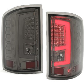 KUAFU Tail Light Assembly Compatible with 2014-2018 GMC Sierra 1500 2500HD 3500HD LED Tube Bar Rear Stop Brake Lamps Left & Right w/Wiring Chrome Housing Smoke Lens