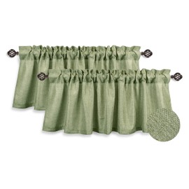 Aiking Home Window Curtain Valances, Faux Linen Textured Semi-Sheer Polyester Window Valances with Rod Pocket (Set of 2, 56"x16" Each Panel, Moss)