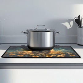 Txsniver Stove Top Covers for Electric Stove Anti-Scratch Flat Induction Cooktop Cover Mat Ceramic Glass Stove Top Protector with Rubber Backing, 29 x 21 Inch, Wolf Moon Planet Sunflower