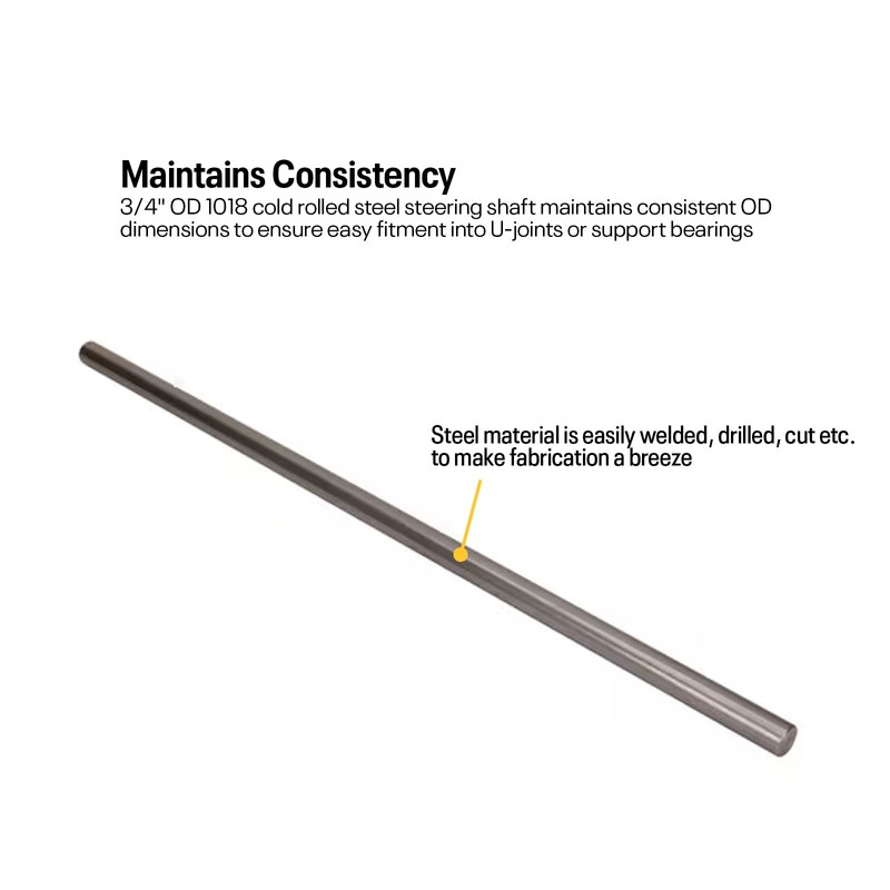 3/4 Inch OD Round Solid Steel Steering Shaft, 24 Inch