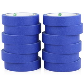 BOMEI PACK Blue Masking Tape Decorative Writable Blue Painters Tape for Arts & Crafts,12 Rolls Pack, 24mm x 20m Per Roll