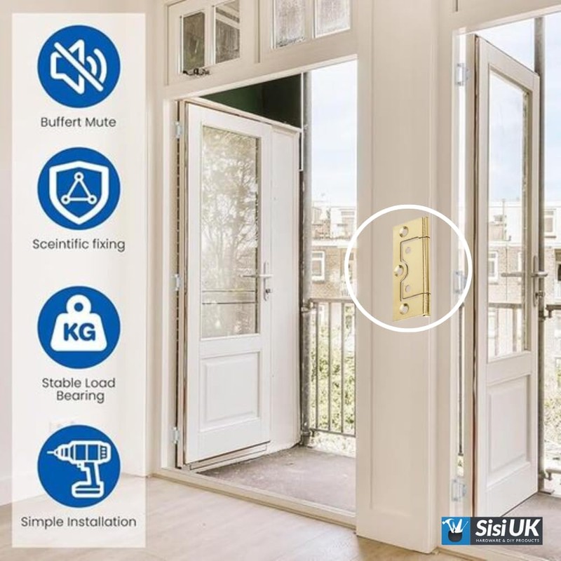 4 Pcs Brass Flush Door Hinges 75mm (3 inch) Heavy