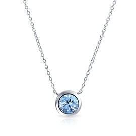 Bling Jewelry 2CT Simple London Blue AAA CZ Solitaire Pendant Necklace for Women Simulated Topaz Cubic Zirconia .925 Sterling Silver