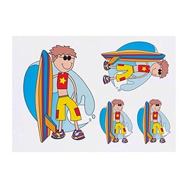 4 x 'Surf Boy' Temporary Tattoos - Water Resistant, Skin-Safe, Non-Toxic Transfers, Mixed Sizes (TO00013173)
