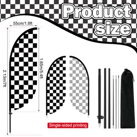 Remagr 2 Sets 7 ft Checkered Flags Banner Black and White Swooper Flag with Pole Kit Race Car Theme Party Decoration Windless Checkered Feather for Racing Birthday Party Supplies