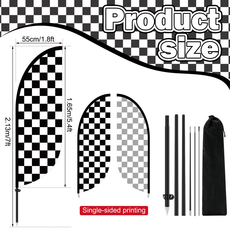 Remagr 2 Sets 7 ft Checkered Flags Banner Black and