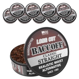 10 Cans, BaccOff, Classic Straight Long Cut, Bold and Natural Flavor, Realistic Moist Alternative