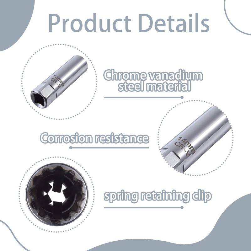 TYVOM 14mm Spark Plug Socket, 3/8 Inch Drive Spark Plug