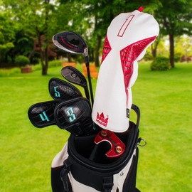 Craftsman Golf Ostrich & Crocodile Pattern Golf Club Head Cover Red and White Driver Headcover Fits Up to 460cc Club