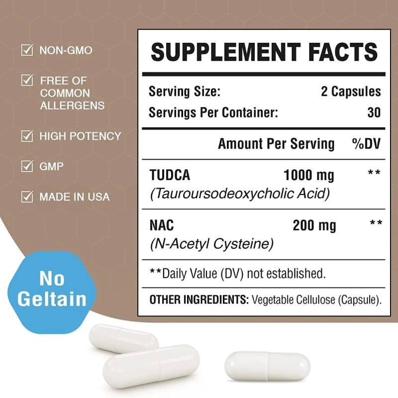 Tudca 1200 Mg + Nac Protector Hepático 60 Capsulas