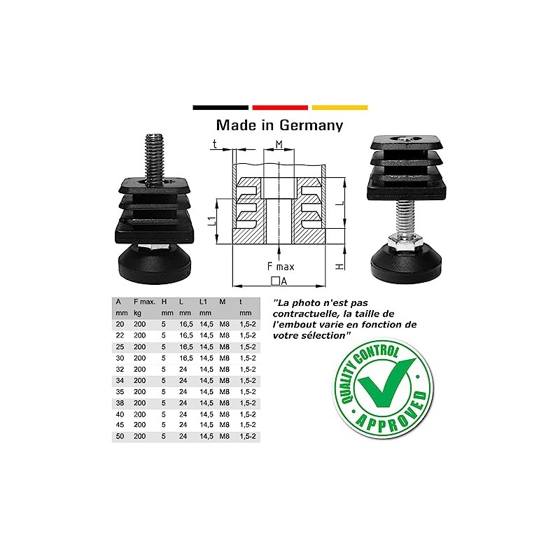 cyclingcolors 4 x Threaded Plugs Square Tube Adjustable Screw Foot