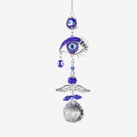 Blue Evil Eye Decor Angel Suncatcher, Evil Eye Charm Hanging Crystal for Car Window Xmas Gift Wall Home Decor, Good Luck Charm Chandelier Lamps Pendant