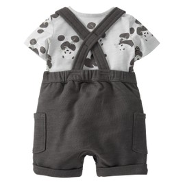 little planet by carter's unisex-baby 2-piece Organic Cotton Shortall Set, Pandas, 18M