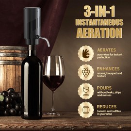 MolaMolamoy Wine Aerator Electric Wine Decanter Automatic Wine Aerator Portable One Touch Wine Dispenser Rechargeable Wine Pourer Wine Gifts for Wine Lovers and Parties