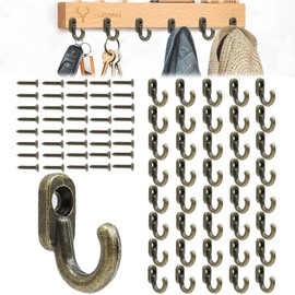 Pack of 40 Screw Hooks, Vintage Hooks, Small Hooks, 16 x 13 mm with 40 Screws, Antique Key Hooks, Bronze Single Hooks, Small Coat Hooks for Screwing for Jewellery, Bags, Towels, Bathroom, Kitchen