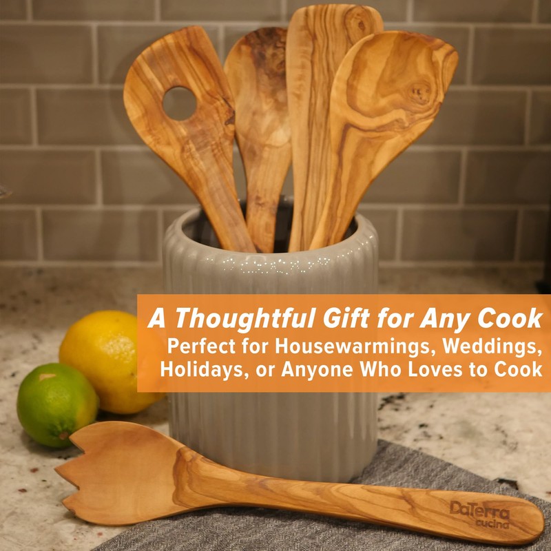 12-Inch Olive Wood Cooking Tools – 5-Piece Wooden Kitchen Utensils