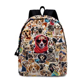 ROVOZAR Funny Dog School Backpack for Girls Boys, Dog Backpack for School Kids Bookbag, 16 Inch Animals Theme Laptop Back Pack for Travel Hiking Camping