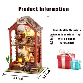 Flever Dollhouse DIY Book Nook Miniature Kit, Bookshelf Insert Decor, 3D Wooden Puzzle Booknook Miniature Kit, Creative Assembled Bookends (Martin' s Book House)