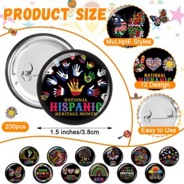 Landical 400 Pcs Hispanic Heritage Month Buttons Pins Bulk Spanish Heritage Month Buttons Badges 1.5'' Mini Round Brooches Pins for Hispanic Gift Decorations