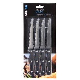 Chef aid Stainless Steel Serrated Steak knife set, Set of 4 Durable Multipurpose Kitchen Knives with Comfort grip, ERGONOMIC - non-slip, rust resistant, sharp dinner Table Knife Set, Black