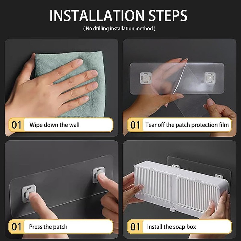 2-in-1 Wall Mounted Soap Dish,Soap Holder with Hooks, No Drilling