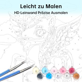 Nilnewuh Unicorn Painting by Numbers with Wooden Frame for Children from 6 Years, Junior and Adult Beginners, 18 x 24 cm Small DIY Painting Craft Set, Painting Kit with Canvas Brushes Acrylic Paints