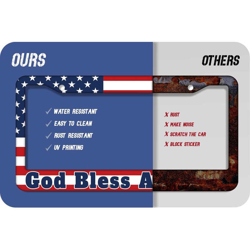 1PCS God Bless America & American Flag License Plate Frame